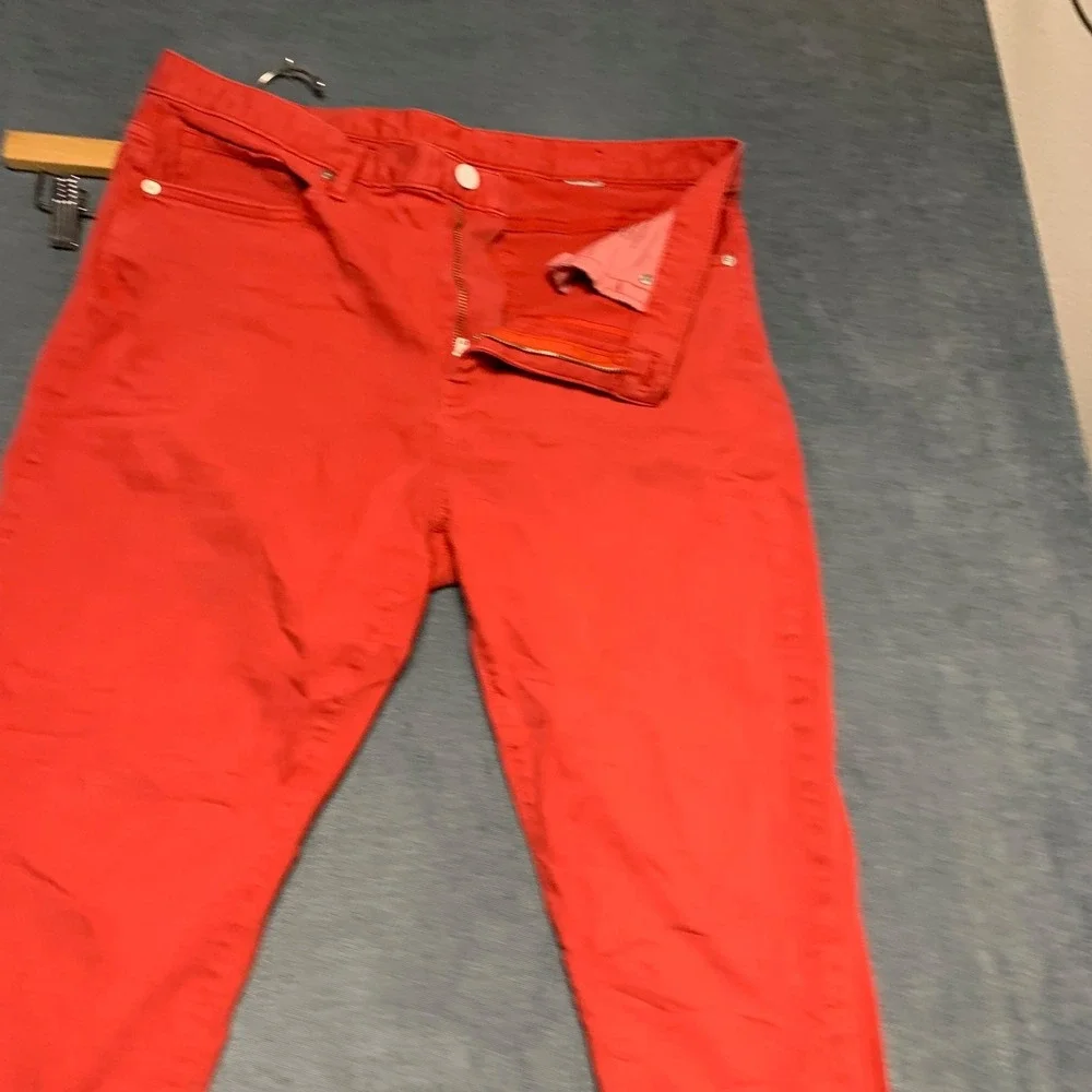 Mens Jeans 35x27 Red Denim Skinny Leg Regular Fit 5 Pockets Outdoor Frayed Hem